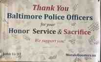 Thank You Banner customized for Baltimore Police Officers with dozens of mini thank you notes from Hope Bible Church in College Park, MD